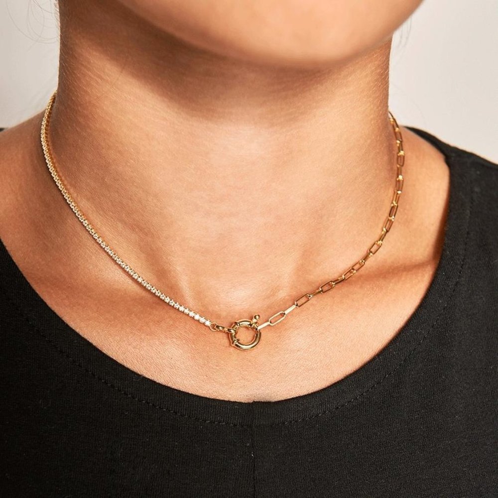 Mixed Rhinestone Chainlink Choker Necklace